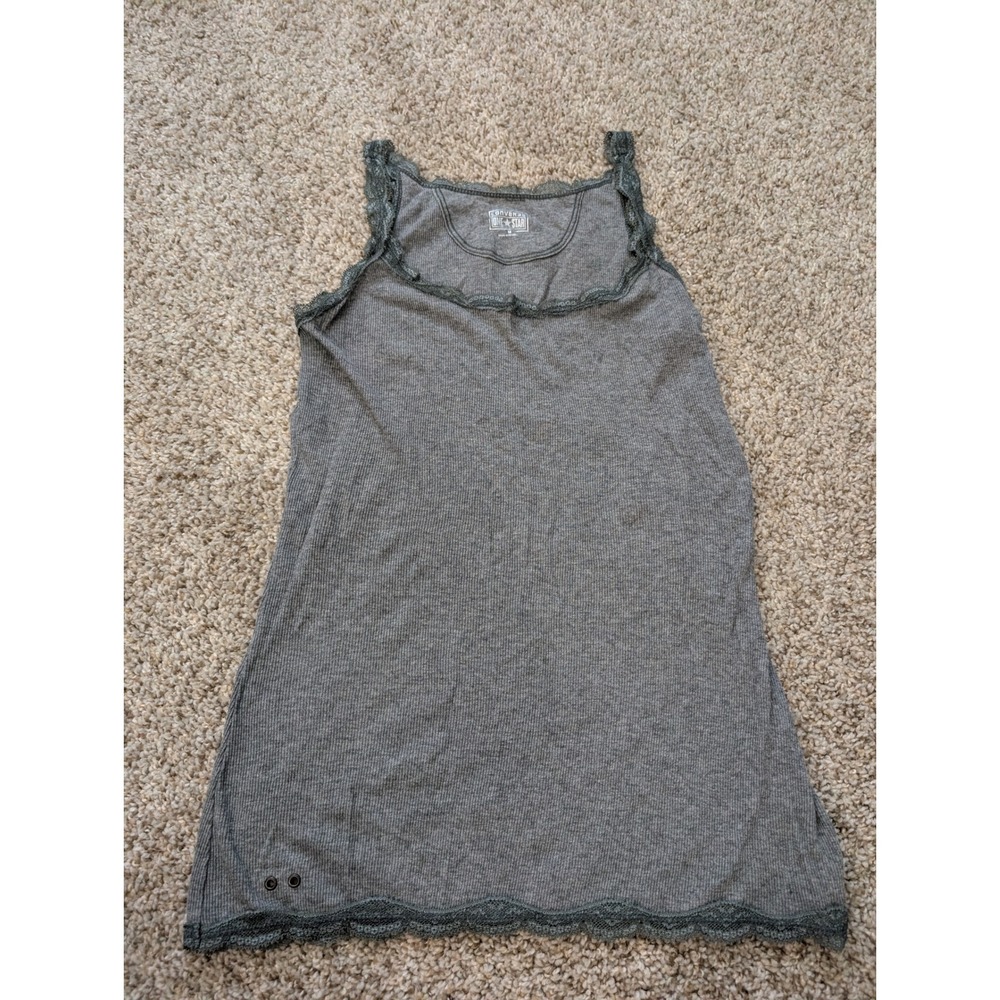 Converse One Star Gray Ribbed Lace Trim Cami Tank Top Grommet Detail Size M